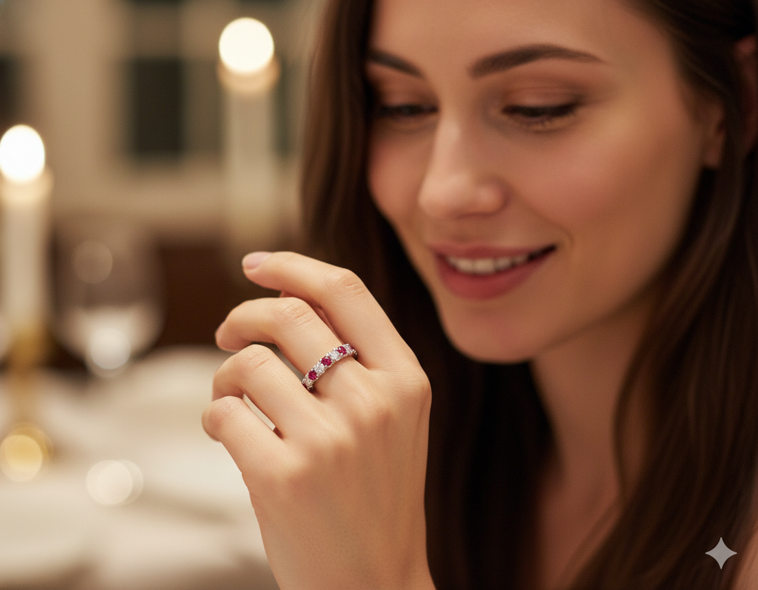 14K White Gold .80ct Ruby & .64ct Diamond Band