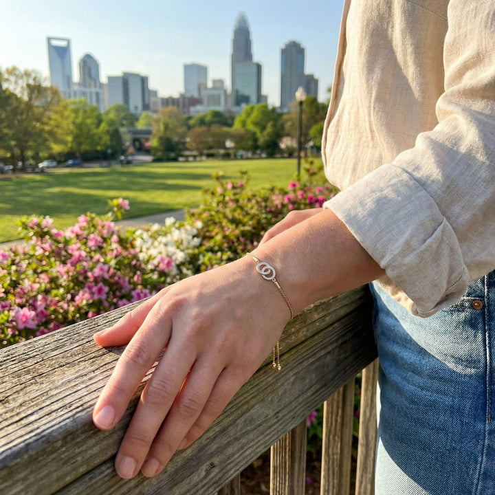 Entwined Disc Bolo Bracelet | Gold Plated / Sterling Silver | Adjustable Slider Bracelet - Brownee Jewelers