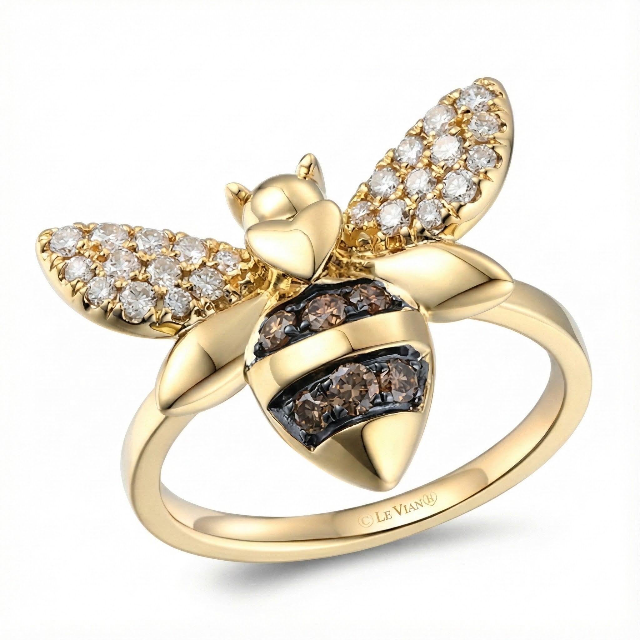 Le Vian® 14K Honey Gold™ Bee Ring with Chocolate Diamonds® & Nude Diamonds™ Celebrate sweet style with this iconic Le Vian® bee ring, crafted in glowing 14K Honey Gold™