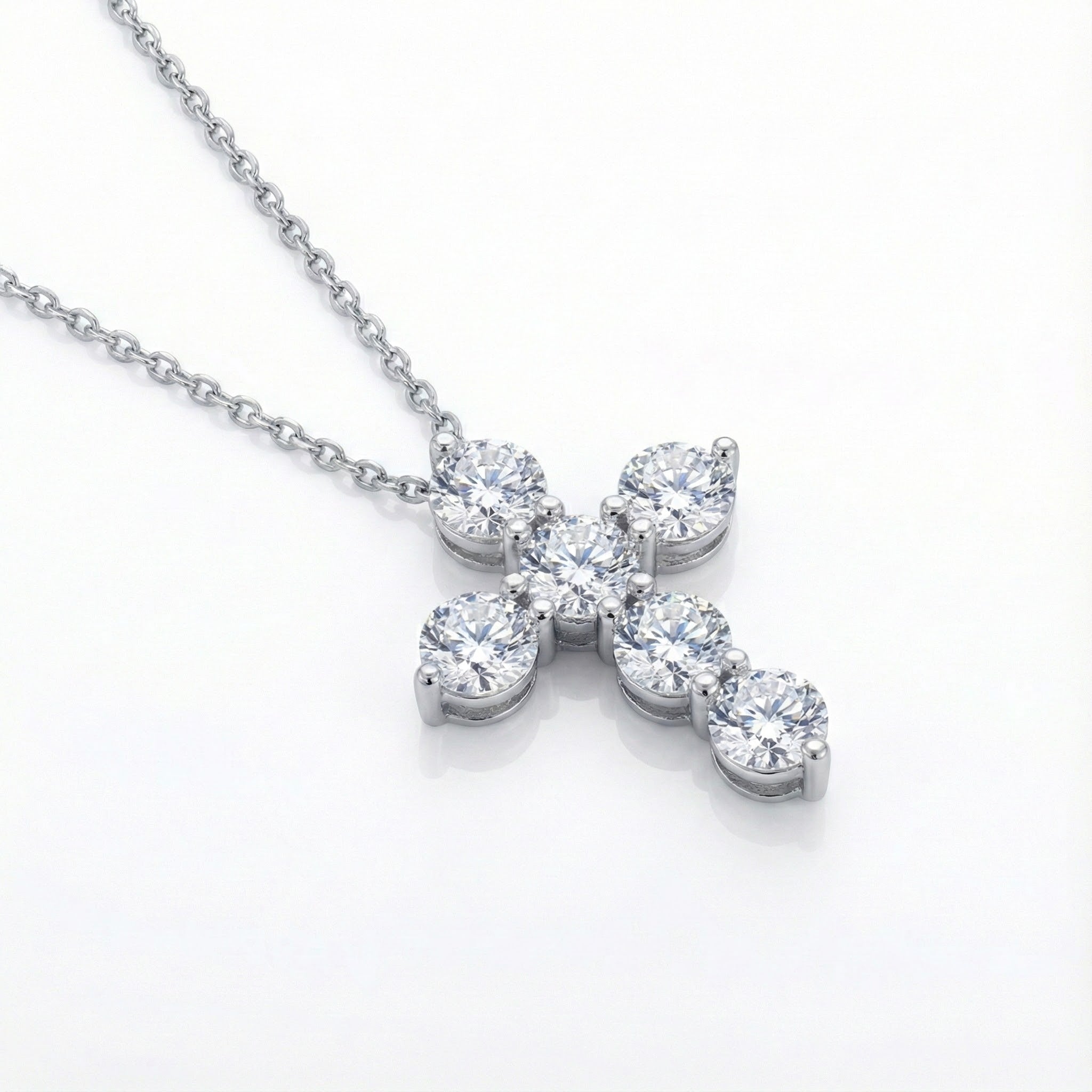 Round CZ Cross Pendant Necklace | Sterling Silver | Faith Jewelry - Brownee Jewelers