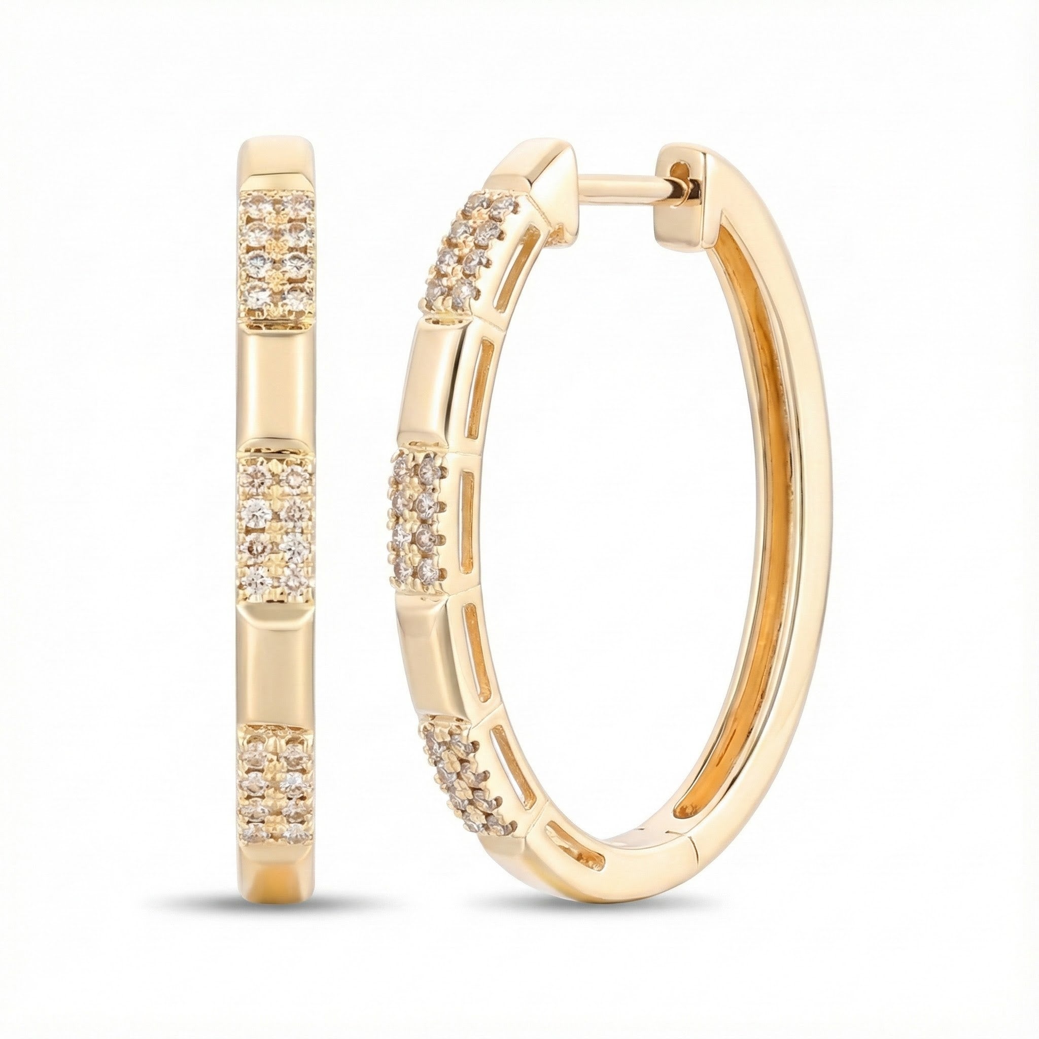 Le Vian® 14K Honey Gold™ Nude Diamond™ Hoop Earrings (1/4 ctw) These elegant Le Vian® hoops feature 1/4 carat of Nude Diamonds™ arranged in sparkling three-station clusters along warm 14K Honey Gold™