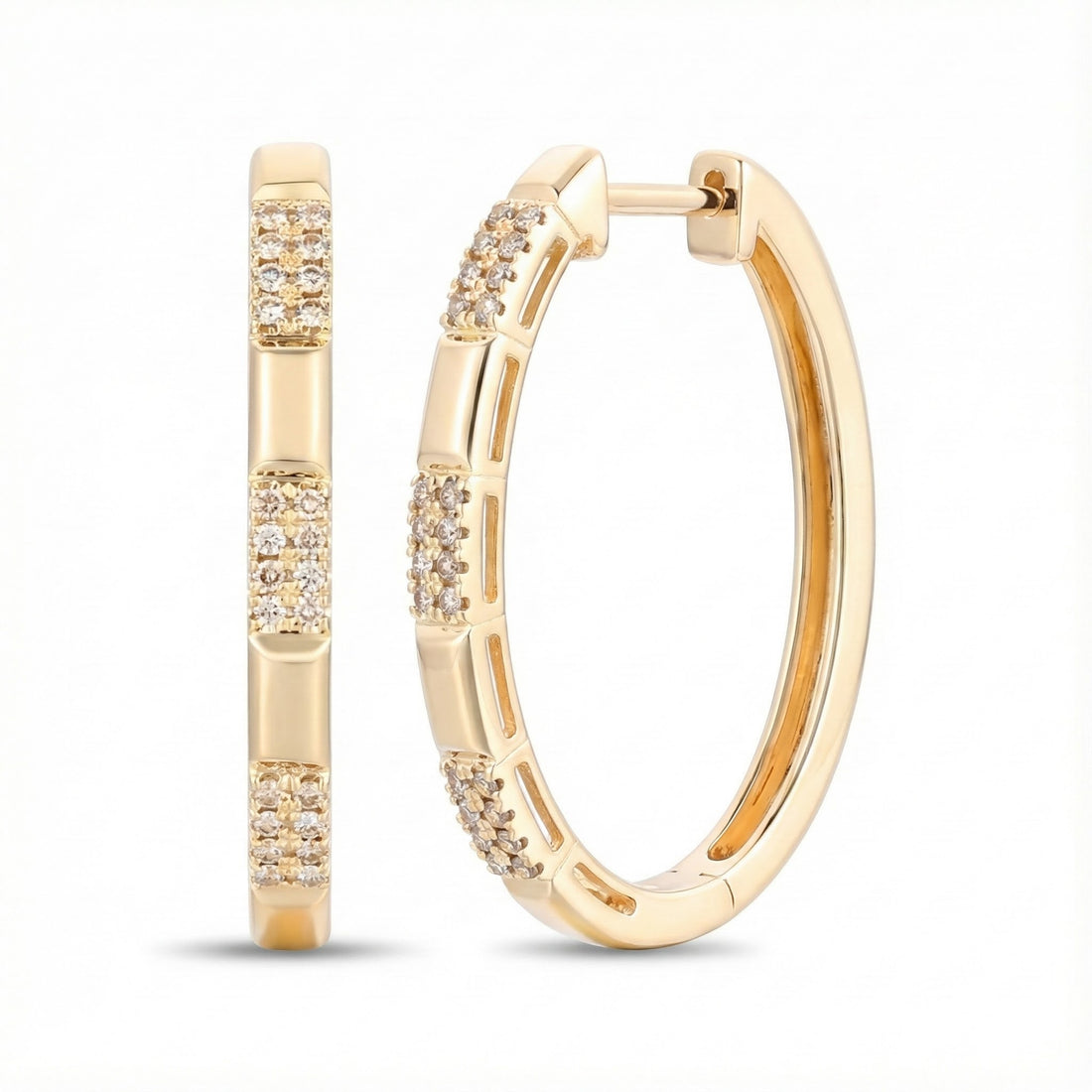 Le Vian® 14K Honey Gold™ Nude Diamond™ Hoop Earrings (1/4 ctw) These elegant Le Vian® hoops feature 1/4 carat of Nude Diamonds™ arranged in sparkling three-station clusters along warm 14K Honey Gold™