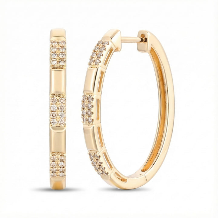 Le Vian® 14K Honey Gold™ Nude Diamond™ Hoop Earrings (1/4 ctw) These elegant Le Vian® hoops feature 1/4 carat of Nude Diamonds™ arranged in sparkling three-station clusters along warm 14K Honey Gold™