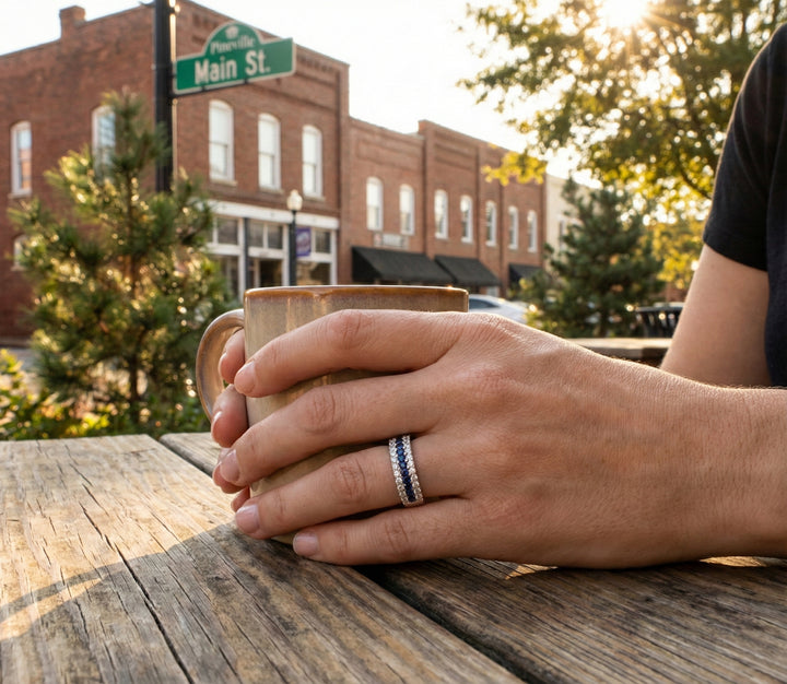 Blue Sapphire & Lab-Grown Diamond Band | 10K White Gold | 1.00 ctw | Stackable Ring - Brownee Jewelers