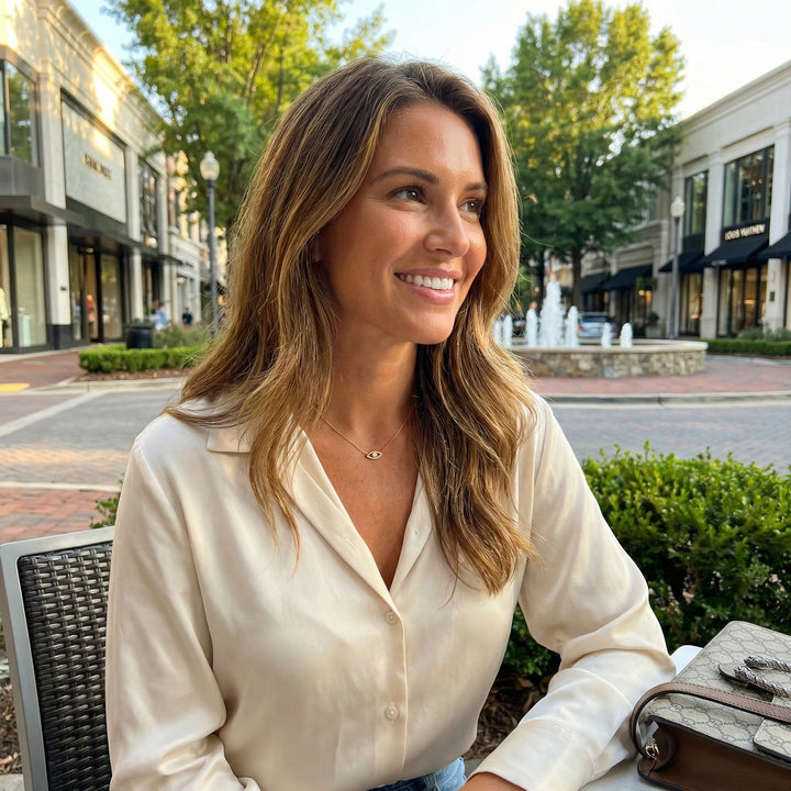 Diamond Bezel Evil Eye Necklace | 14K Yellow Gold | 0.04 ctw | Eye Pendant - Brownee Jewelers