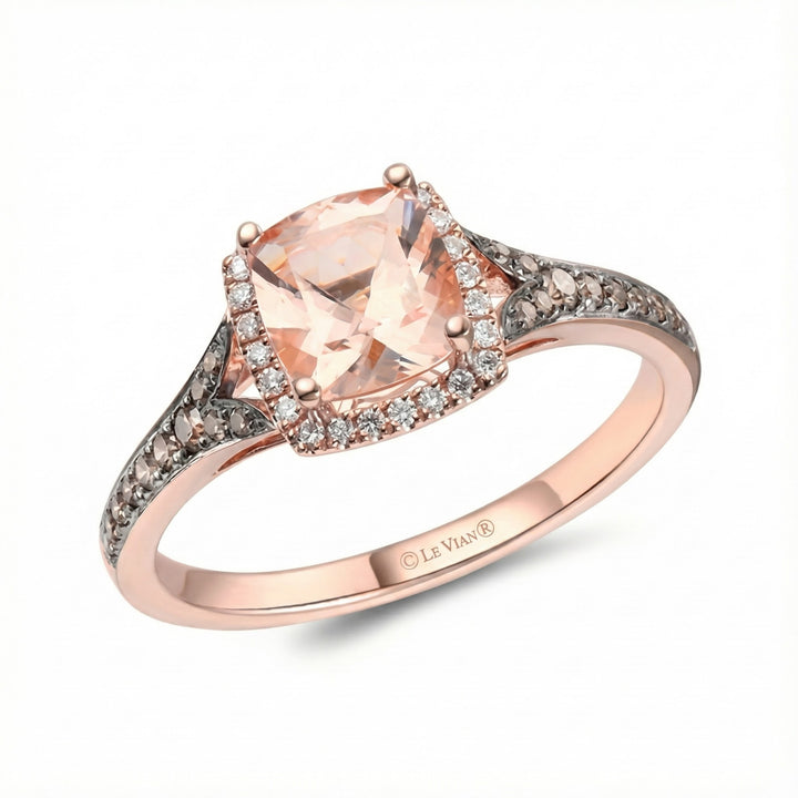 Le Vian Chocolatier® 14K Strawberry Gold® Ring with Peach Morganite™, Chocolate Diamonds® & Vanilla Diamonds® Soft blush color meets rich Le Vian® contrast in this captivating Chocolatier® ring