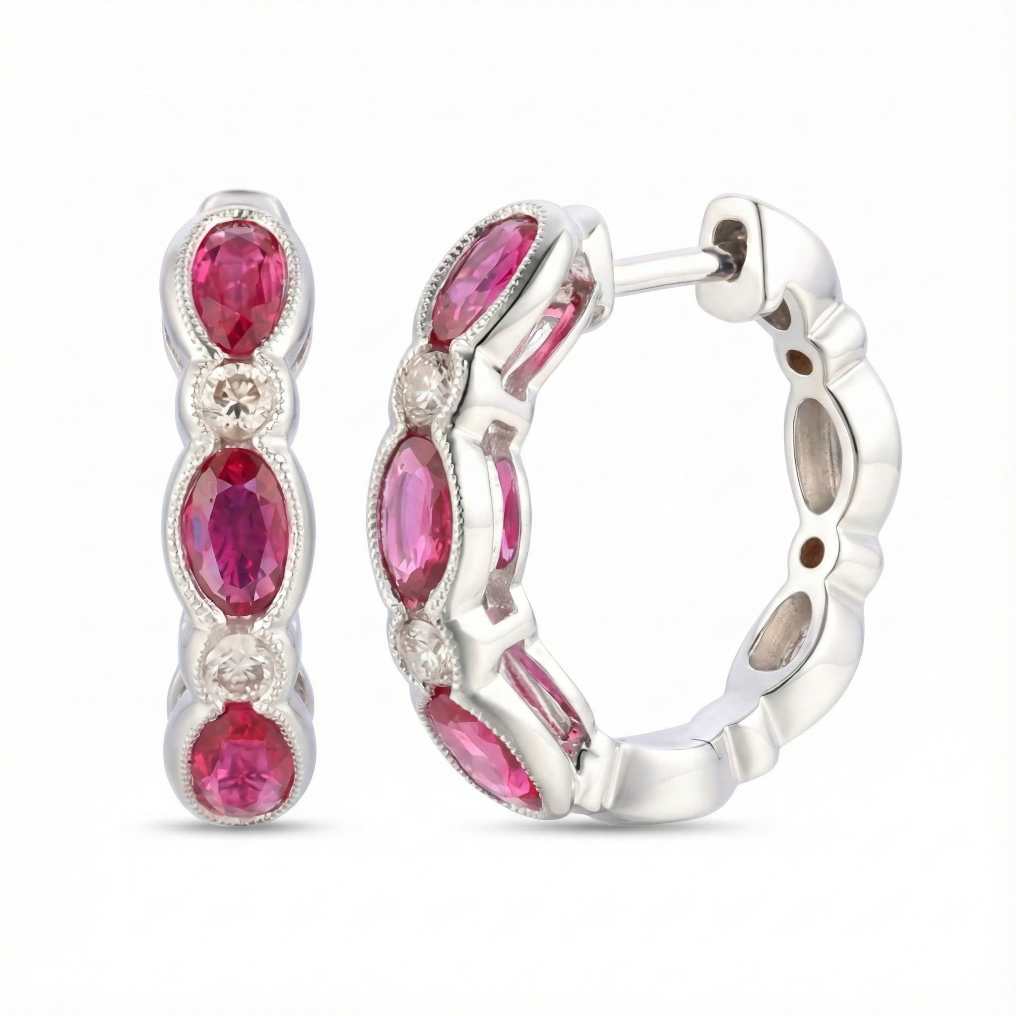 Le Vian® 14K Vanilla Gold® Passion Ruby® & Vanilla Diamond® Hoop Earrings These stunning Le Vian® hoops showcase 1 1/2 cts. of Passion Ruby® in a beautiful alternating pattern of oval and marquise shapes, radiating rich, vibrant pink-red color
