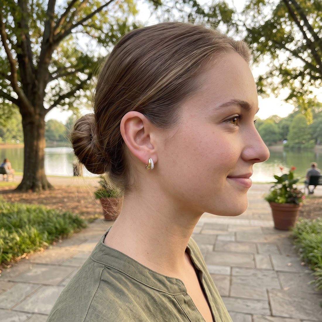 Sterling Silver & 18K Gold-Plated DiamondLite Cubic Zirconia Sculpted Serenity Double Teardrop Stud Earrings