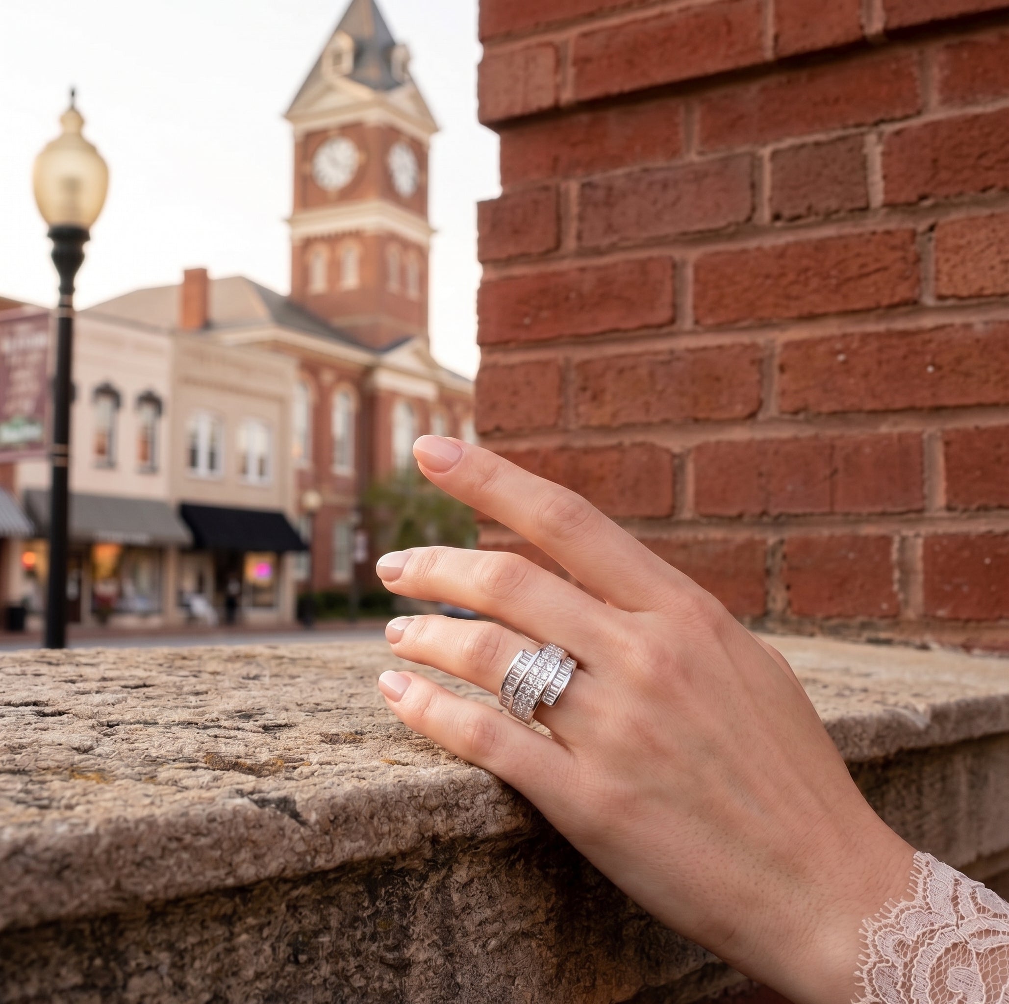 Princess & Baguette Diamond Wide Band | 18K White Gold | Geometric Statement Ring - Brownee Jewelers