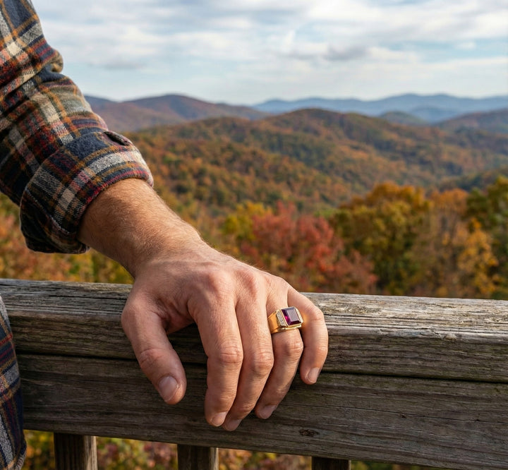 10K Yellow Gold Square Ruby & Diamond Gentlemen’s Ring – Size 10.5