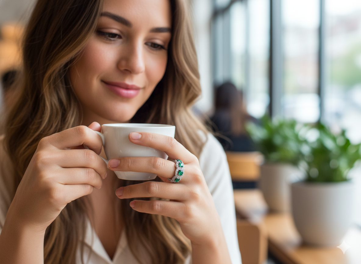 14K White Gold .68ct Emerald & .41ct Diamond Five-Stone Ring