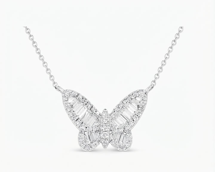 HAND CRAFTED SOLID 14KT WHITE GOLD DIAMOND BUTTERFLY | N1685W - Brownee Jewelers