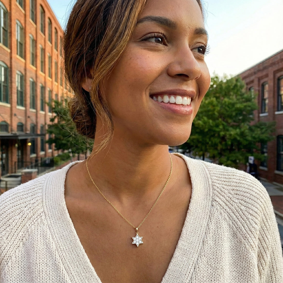 Madison L | Diamond Star Pendant Necklace | 14K Yellow Gold | Pavé Star Charm - Brownee Jewelers