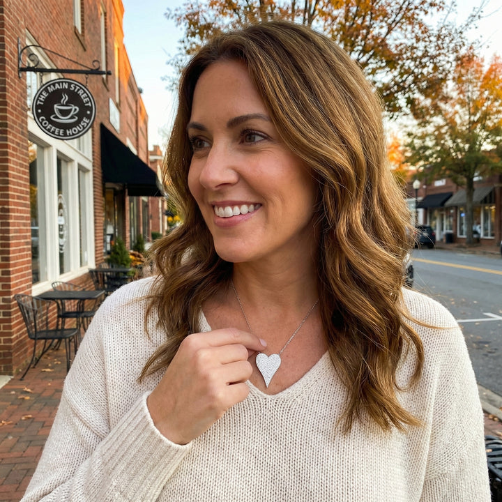 Diamond Pavé Heart Pendant Necklace | 14K White Gold | 0.83 ctw Round Diamonds | 18" - Brownee Jewelers