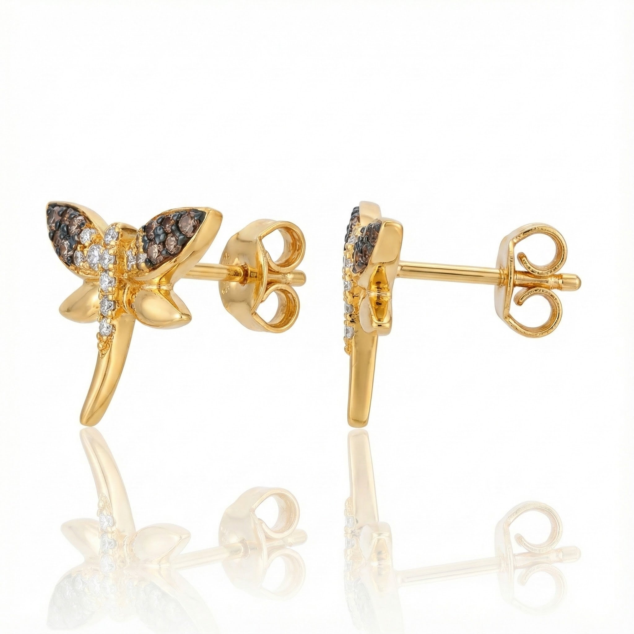 Le Vian® 14K Honey Gold™ Dragonfly Earrings with Chocolate Ombré® & Nude Diamonds™ (.36ctw) Bring whimsical elegance to your jewelry collection with these Le Vian® dragonfly stud earrings, crafted in rich 14K Honey Gold™