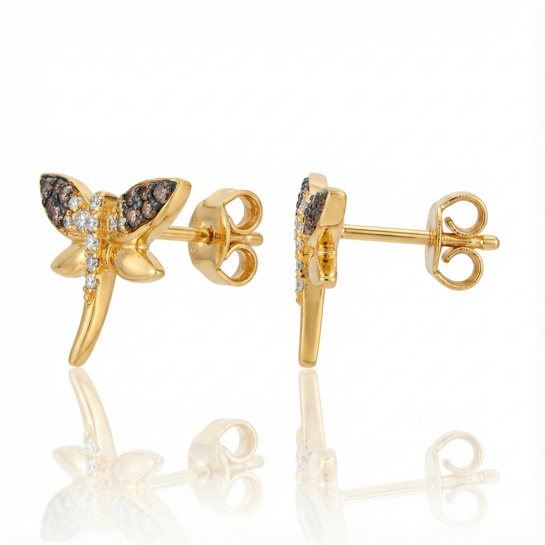 Le Vian® 14K Honey Gold™ Dragonfly Earrings with Chocolate Ombré® & Nude Diamonds™ (.36ctw) Bring whimsical elegance to your jewelry collection with these Le Vian® dragonfly stud earrings, crafted in rich 14K Honey Gold™
