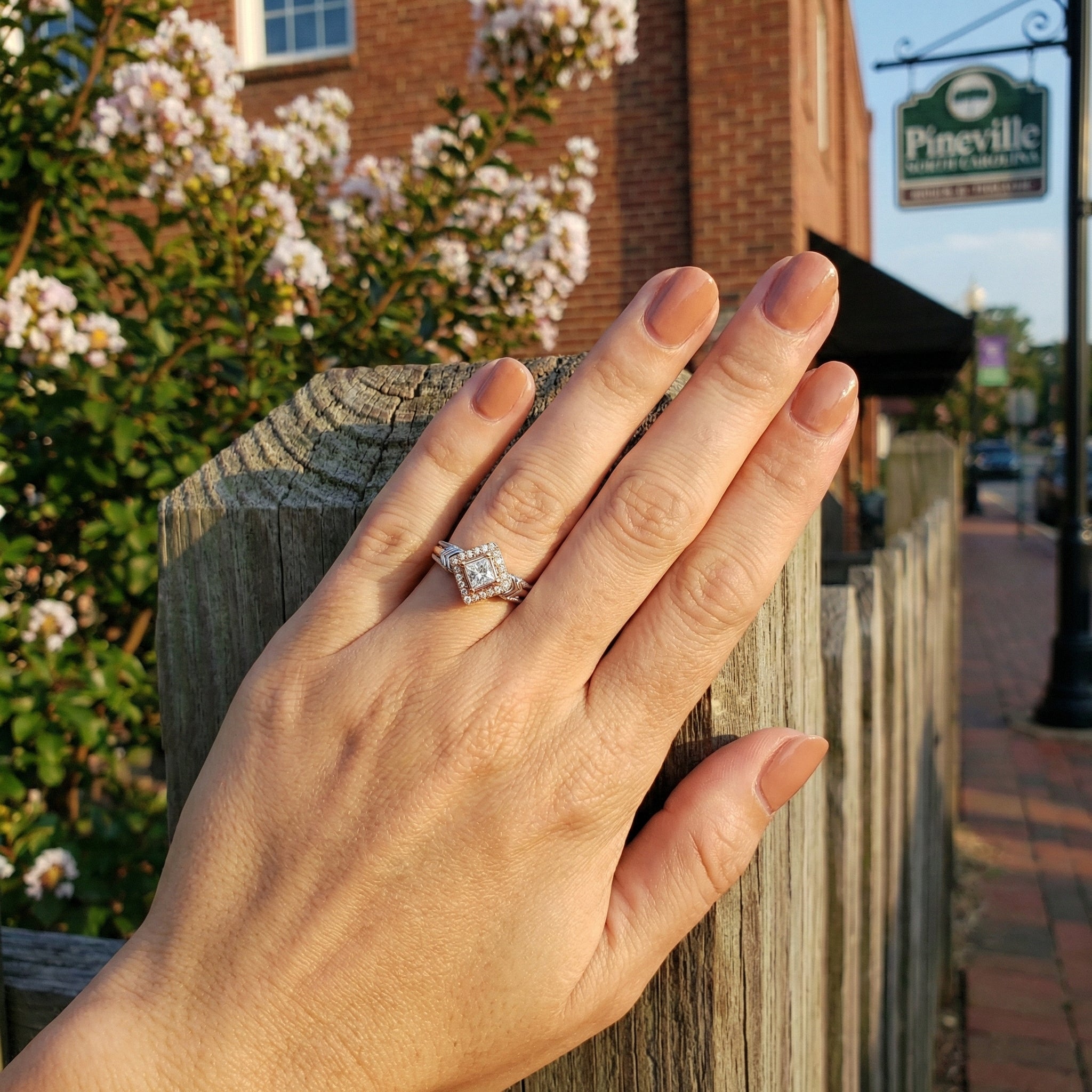 Square Cluster Diamond Ring | 0.25 ctw | 10K Two-Tone Gold | Halo Design - Brownee Jewelers