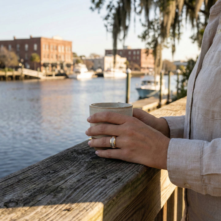 Round Diamond Wide Band Ring | 14K Yellow Gold | 0.33 ctw | Bezel & Pavé Modern Statement Band - Brownee Jewelers