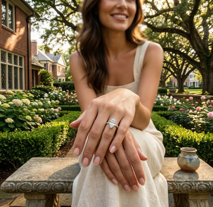 Marquise Lab-Grown Diamond Engagement Ring | 14K White Gold | 2.58 ct Center | 3.11 ctw | VS1/F IGI Certified | Marquise Side Stones - Brownee Jewelers