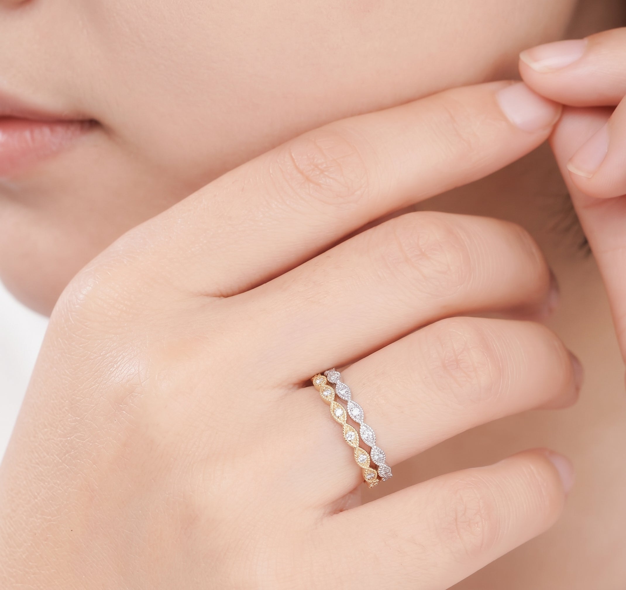 Marquise Diamond Station Stackable Ring | 14K White Gold | 0.06 CTW Diamond | R6155-006WD - Brownee Jewelers