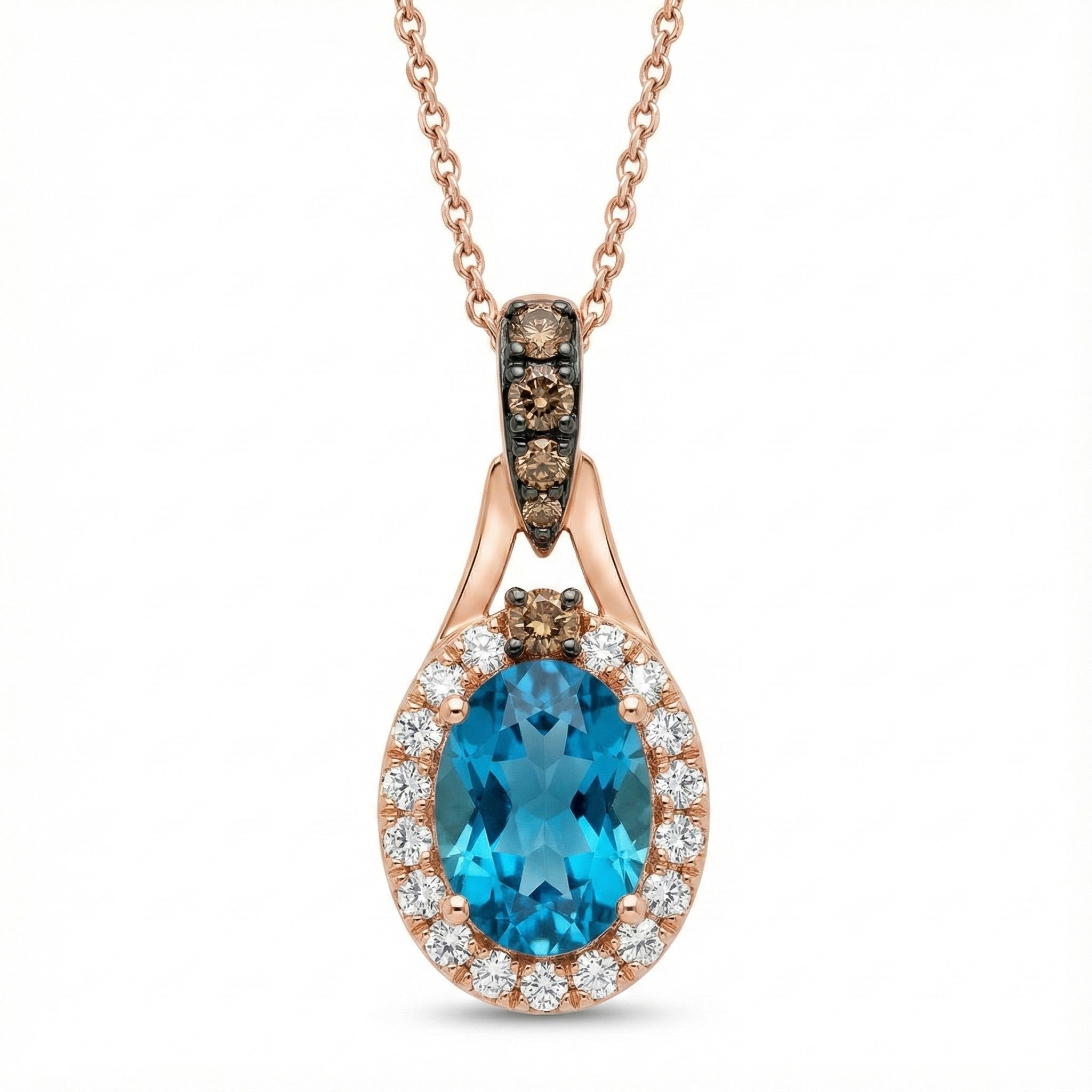 Le Vian Chocolatier® 14K Strawberry Gold® Pendant with Deep Sea Blue Topaz™, Chocolate Diamonds® & Vanilla Diamonds® Vibrant color meets rich contrast in this striking Le Vian Chocolatier® pendant
