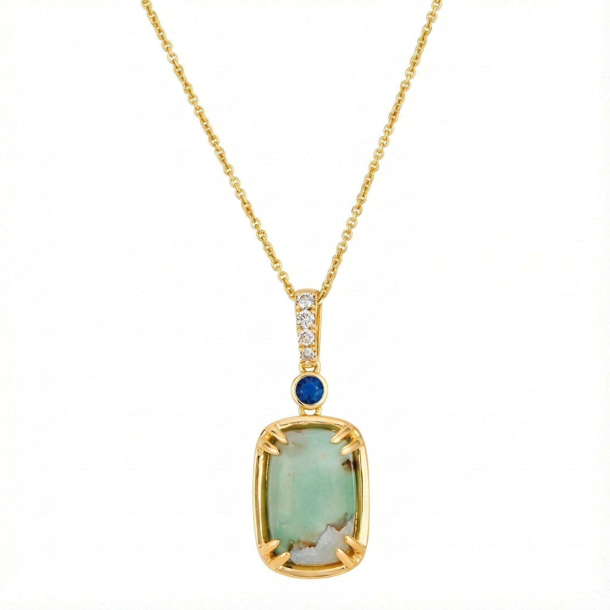 Aquaprase Pendant with Sapphire & Diamonds | 2.82 ctw | 14K Yellow Gold | Signature Gemstone Necklace - Brownee Jewelers