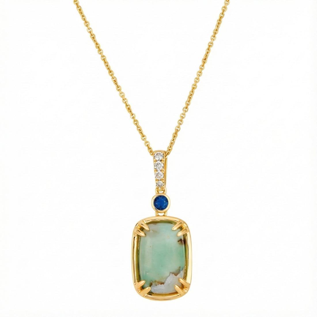 Aquaprase Pendant with Sapphire & Diamonds | 2.82 ctw | 14K Yellow Gold | Signature Gemstone Necklace - Brownee Jewelers