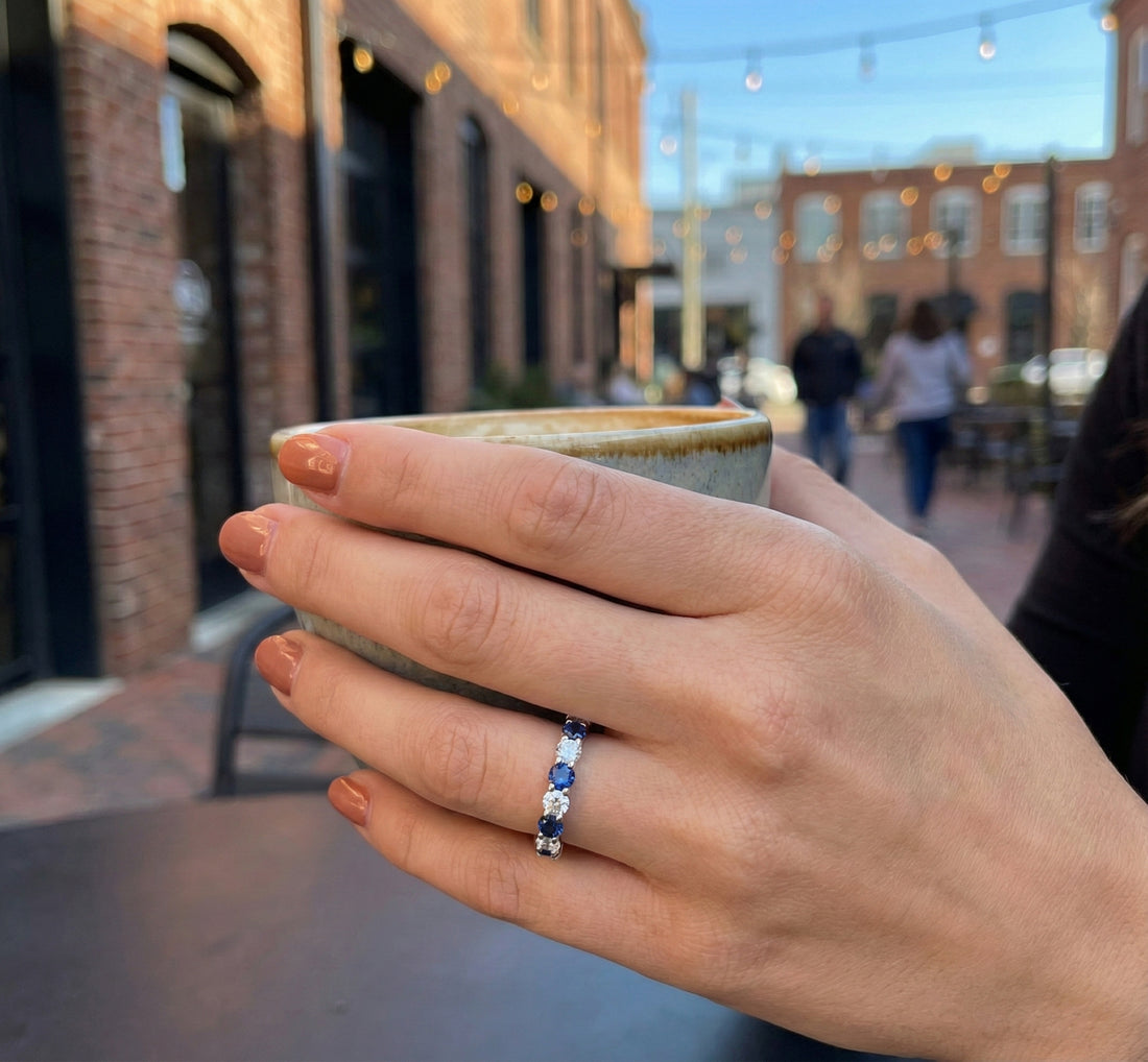 Sapphire & Lab-Grown Diamond Band | 1.00 ctw Diamonds | 1.45 ctw Blue Sapphires | 10K White Gold | LGR46799-SDSF - Brownee Jewelers