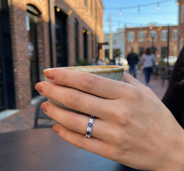 Sapphire & Lab-Grown Diamond Band | 1.00 ctw Diamonds | 1.45 ctw Blue Sapphires | 10K White Gold | LGR46799-SDSF - Brownee Jewelers