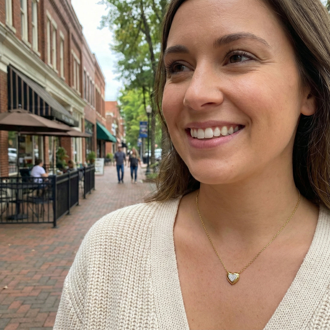 Diamond Heart Necklace | 14K Yellow Gold | 0.04 ctw | Pavé Heart Pendant - Brownee Jewelers