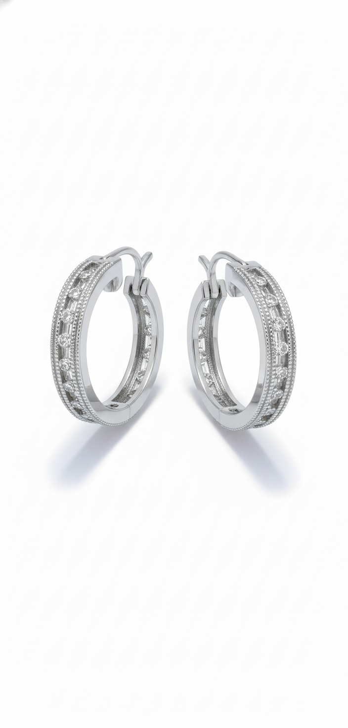 Sterling Silver Lab-Grown Diamond Milgrain Hoop Earrings (.15ct Total Weight)