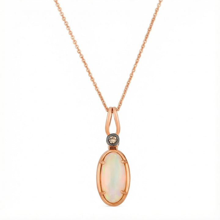 Opal Oval Pendant Necklace | 14K Rose Gold | 1.20 ct Opal | Chocolate Diamond Accent - Brownee Jewelers
