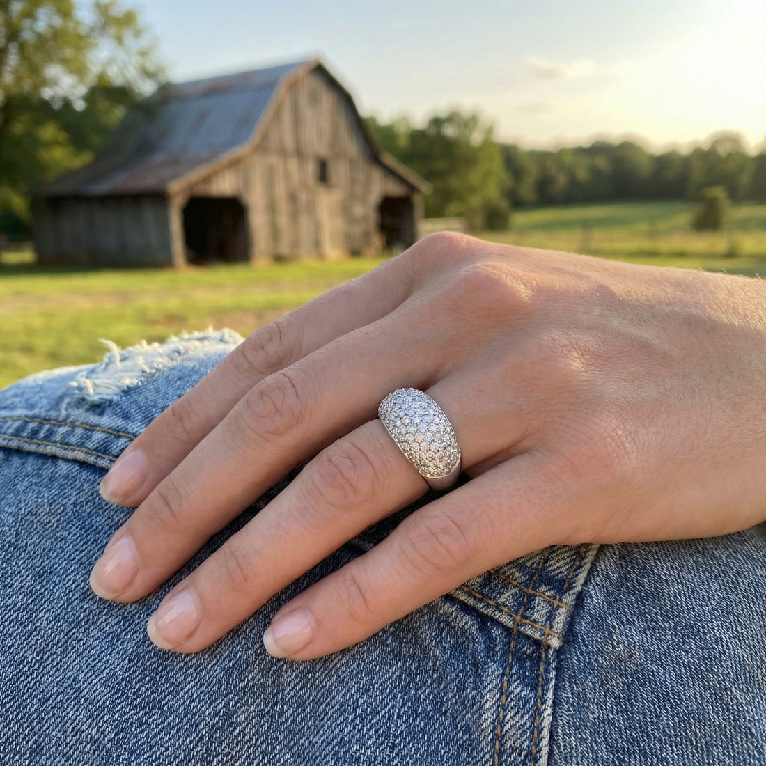 Round Diamond Pavé Band | 14K White Gold | 0.50 ctw | Wide Diamond Ring - Brownee Jewelers