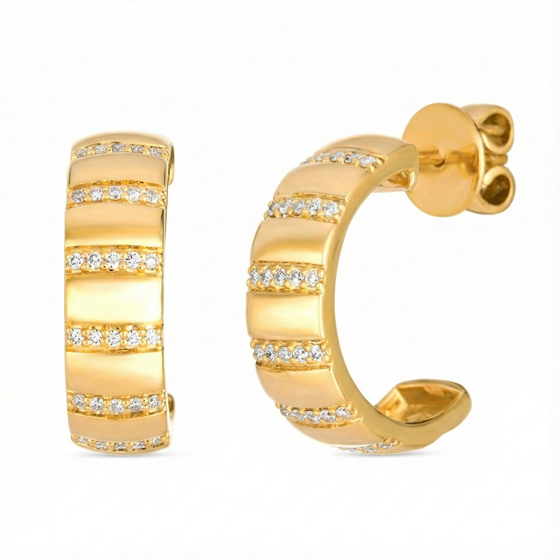 Le Vian® Vanilla Diamond® Huggie Earrings in 14K Honey Gold™ Chic, modern, and effortlessly luxurious, these Le Vian® huggie earrings feature 1/5 cts. of Vanilla Diamonds® set in sleek alternating rows along a sculpted 14K Honey Gold™ design