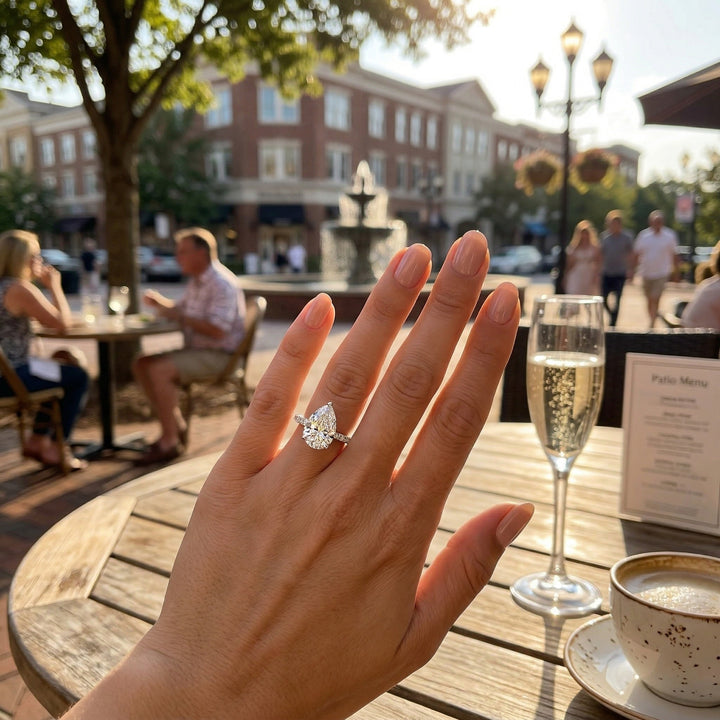 Pear Lab-Grown Diamond Engagement Ring | 14K White Gold | 3.02 ct VS2 D Pear | 3.425 ctw | Pavé Hidden Halo - Brownee Jewelers