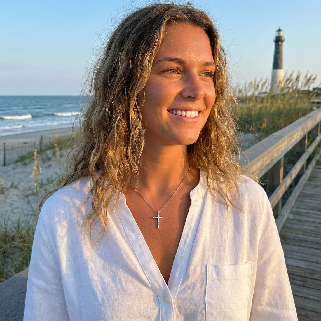 Round CZ Cross Pendant Necklace | Sterling Silver | Faith Jewelry - Brownee Jewelers