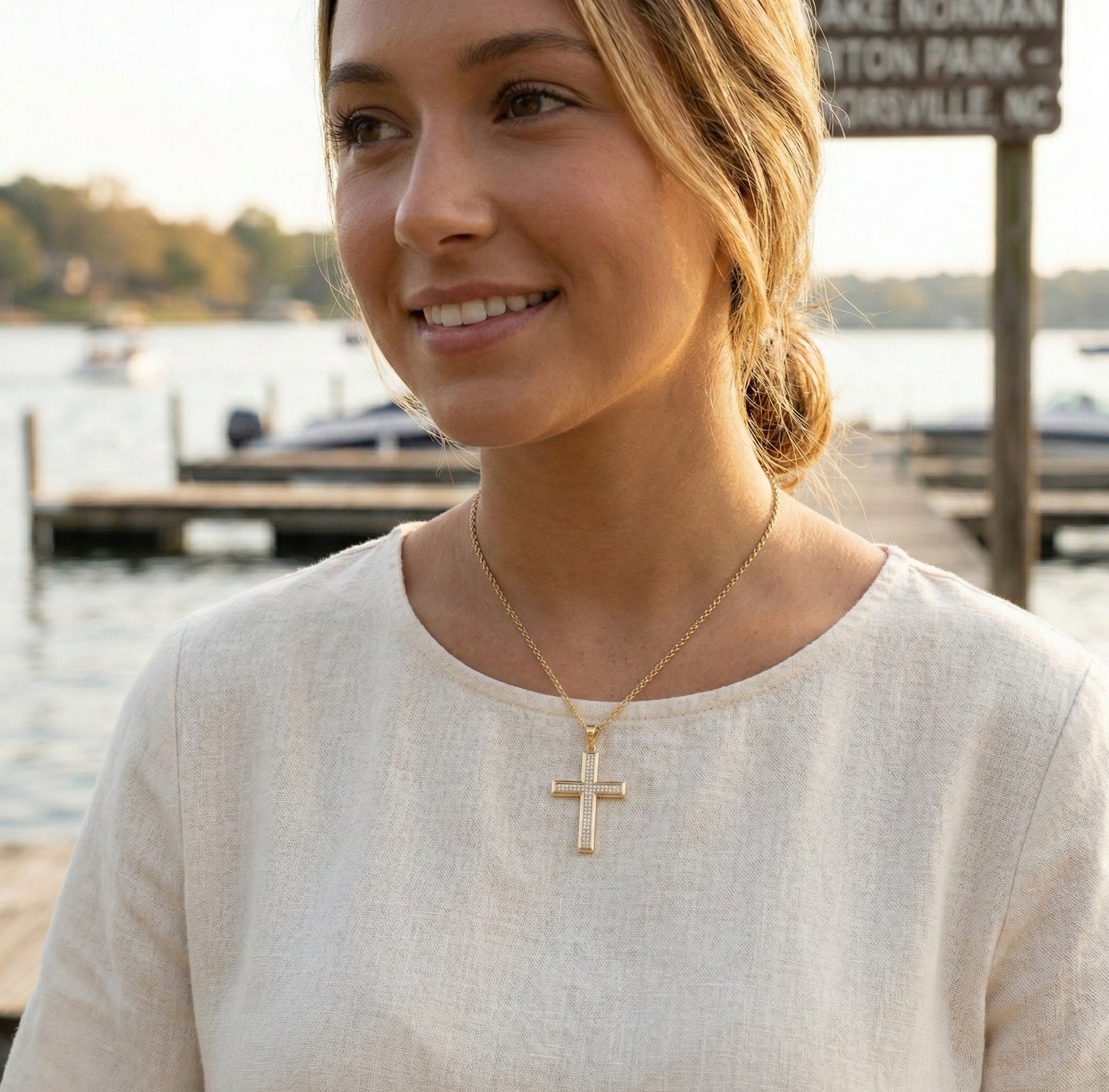 Diamond Pavé Cross Pendant | 10K Yellow Gold | Round Brilliant Diamonds | Religious Jewelry Pendant - Brownee Jewelers