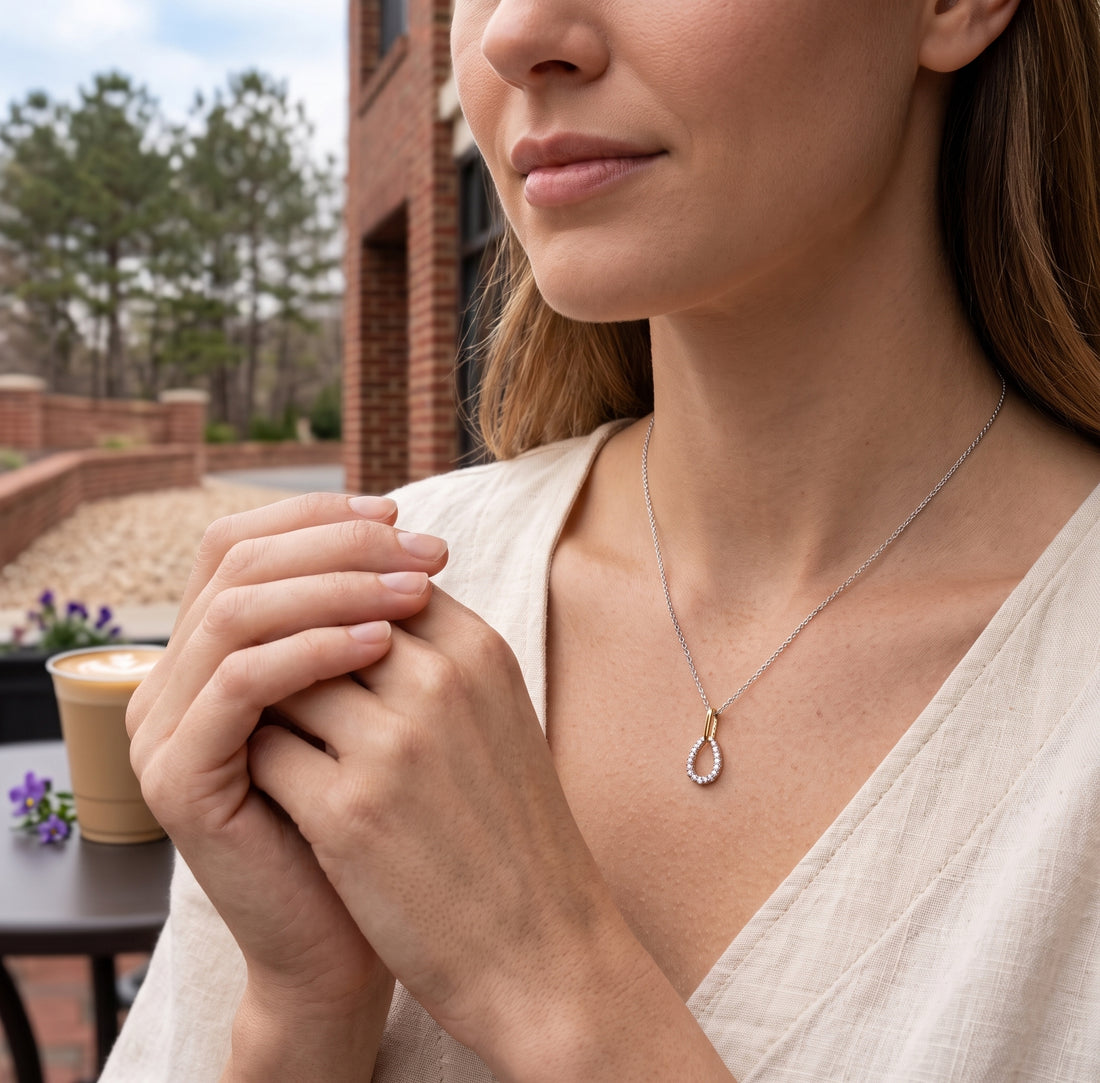 Lafonn | Teardrop CZ Pendant Necklace | Two-Tone Sterling Silver | 0.53 ctw | Open Drop Design | P0245CLT20 - Brownee Jewelers
