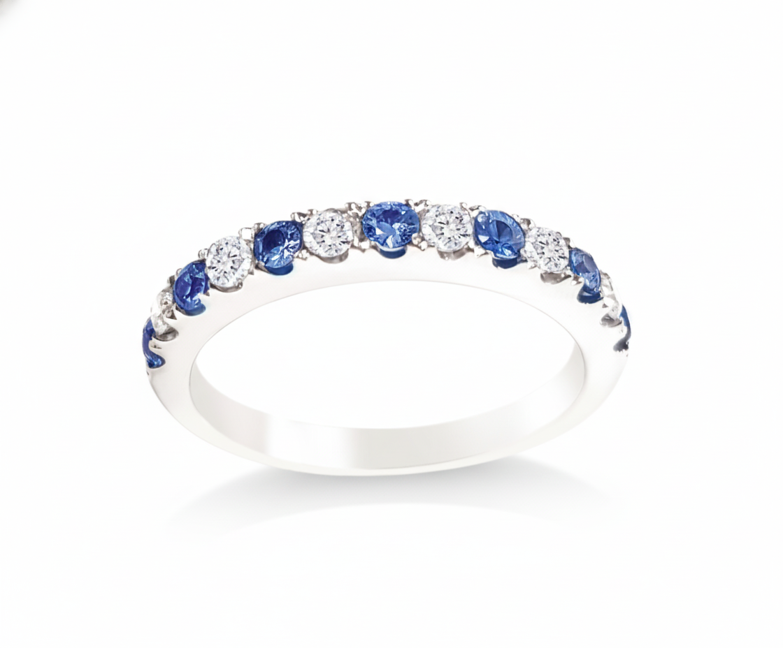 14K White Gold .34ct Sapphire & .22ct Diamond Band