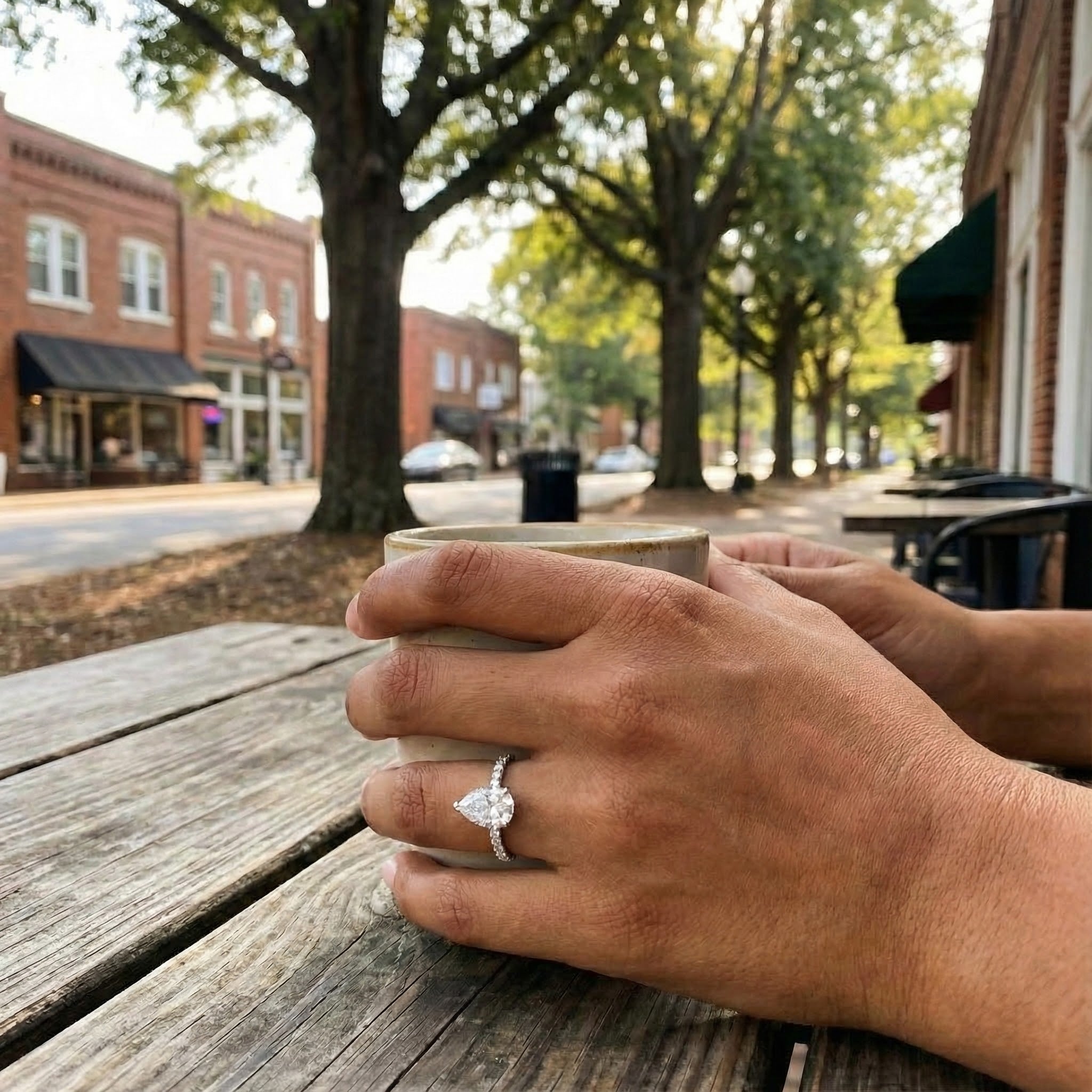 Pear-Shaped CZ Solitaire Ring | Sterling Silver | Pavé Band - Brownee Jewelers