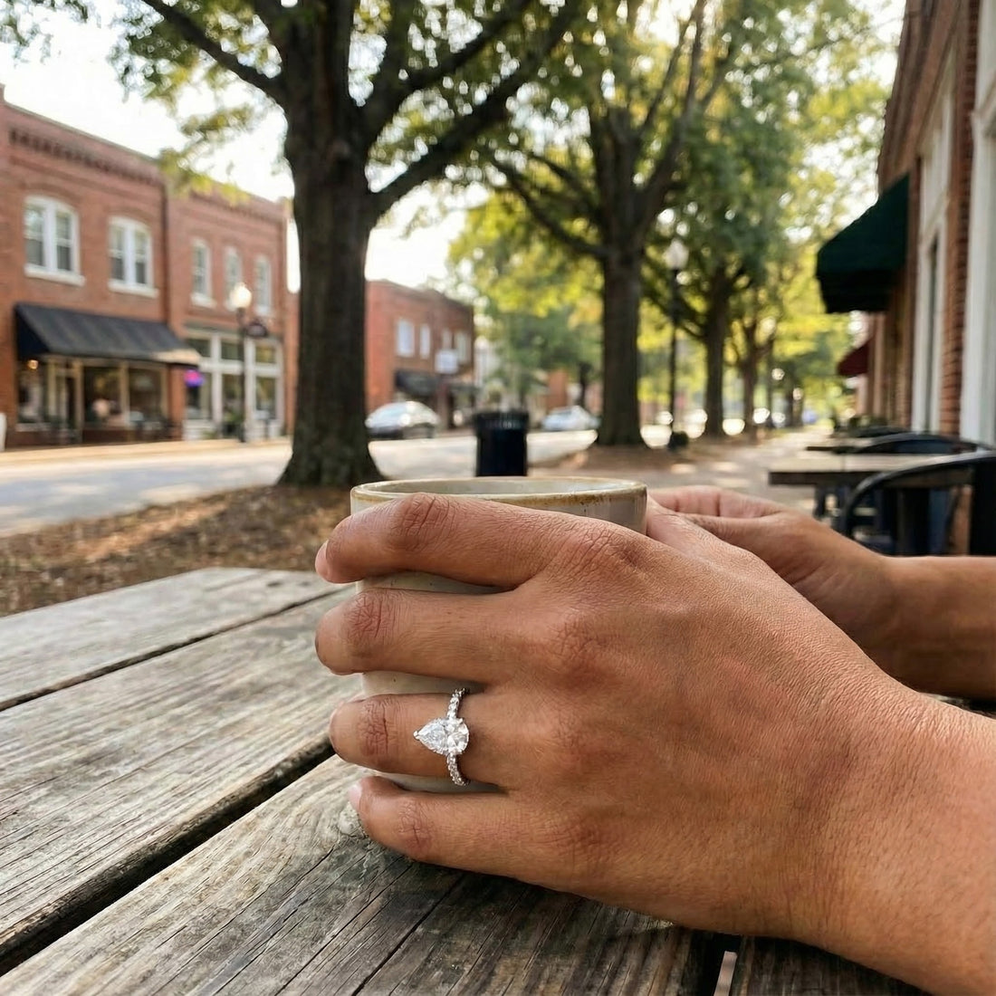 Pear-Shaped CZ Solitaire Ring | Sterling Silver | Pavé Band - Brownee Jewelers