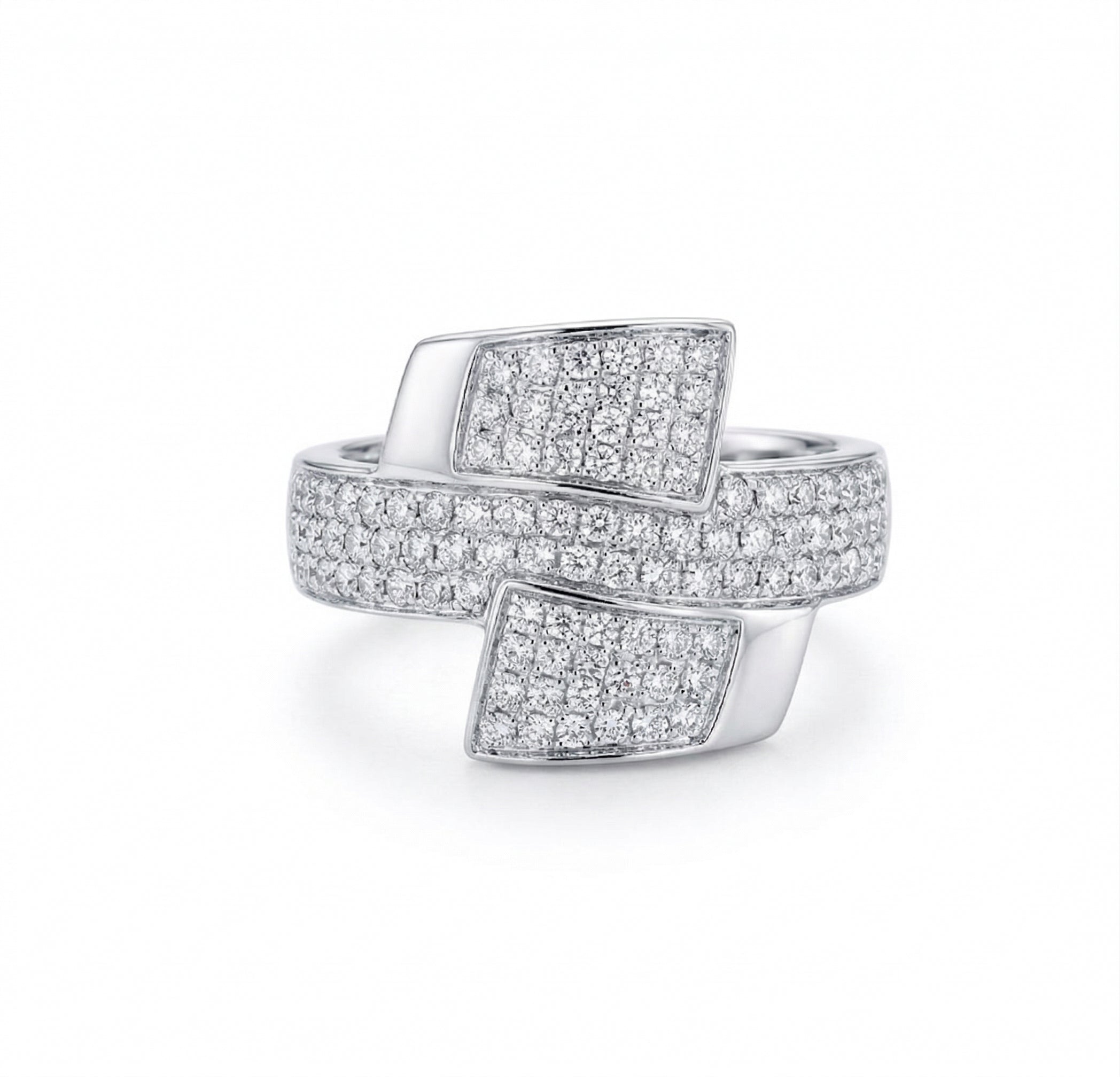 Round Diamond Cluster Ring | 14K White Gold | Pavé Multi-Panel Design | Diamond Fashion Ring - Brownee Jewelers