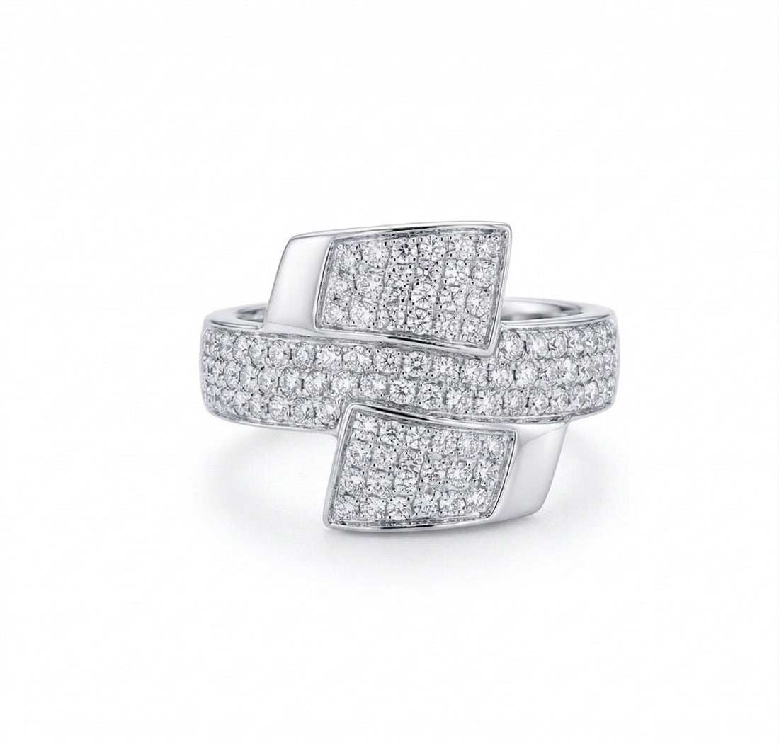 Round Diamond Cluster Ring | 14K White Gold | Pavé Multi-Panel Design | Diamond Fashion Ring - Brownee Jewelers