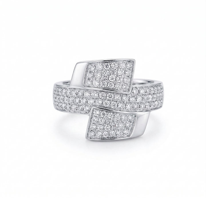 Round Diamond Cluster Ring | 14K White Gold | Pavé Multi-Panel Design | Diamond Fashion Ring - Brownee Jewelers