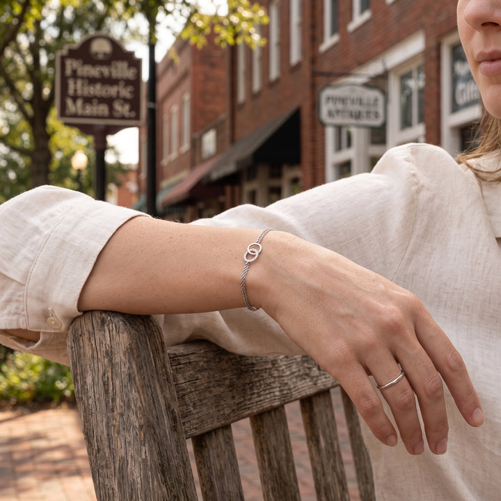 DiamondLite Cubic Zirconia Interlocking Circle Double Chain Bracelet | Sterling Silver | 7.25 Inch Bracelet | R1A8SG0041-00LAQB3 - Brownee Jewelers