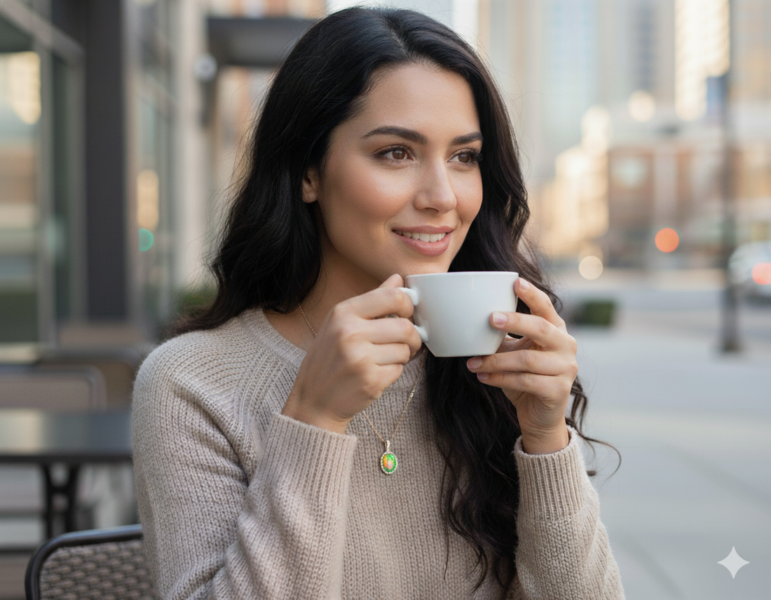 14K Yellow Gold 2.17ct Opal & .34ct Diamond Halo Pendant