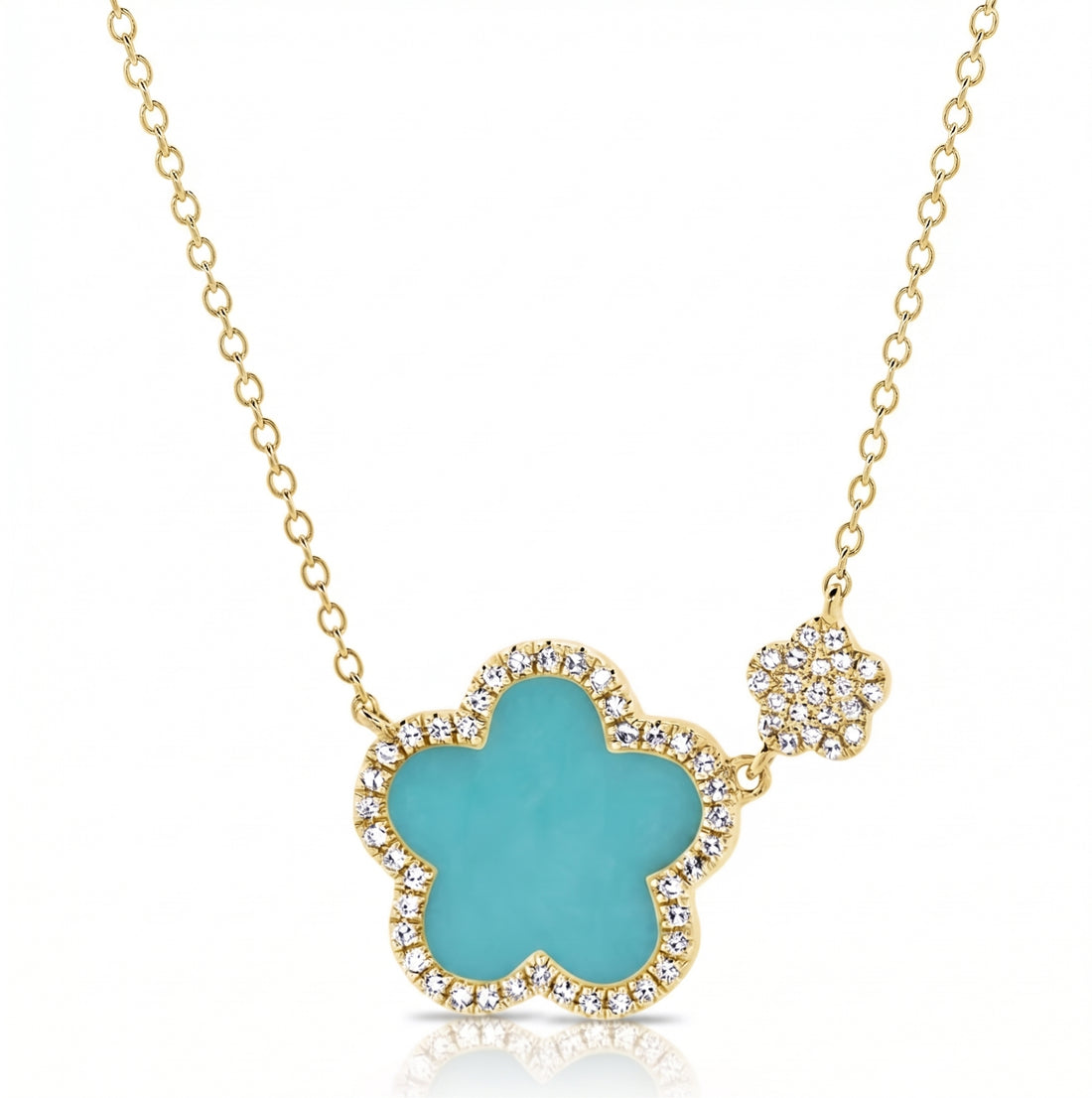 Diamond floral turquoise necklace in yellow gold 