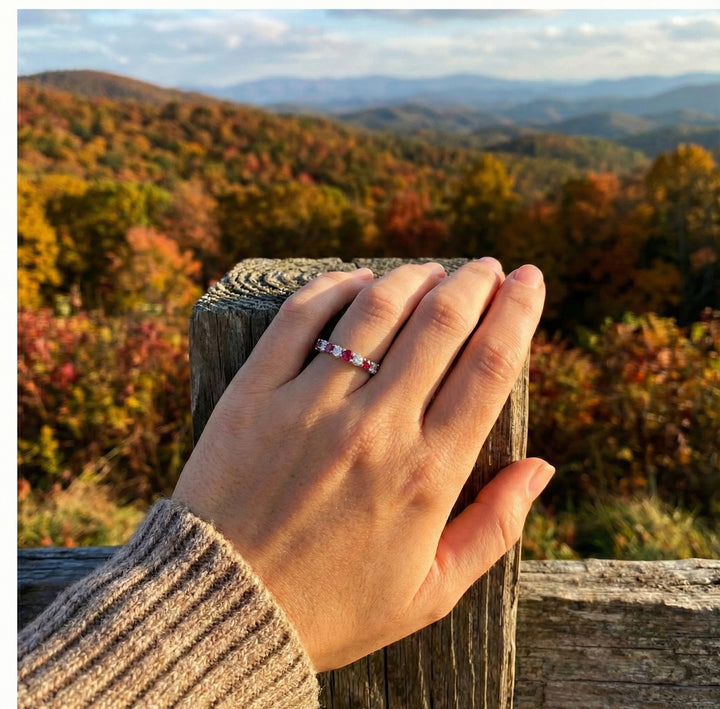 Ruby & Lab-Grown Diamond Band | 1.00 ctw Diamonds | 1.45 ctw Rubies | 10K White Gold - Brownee Jewelers