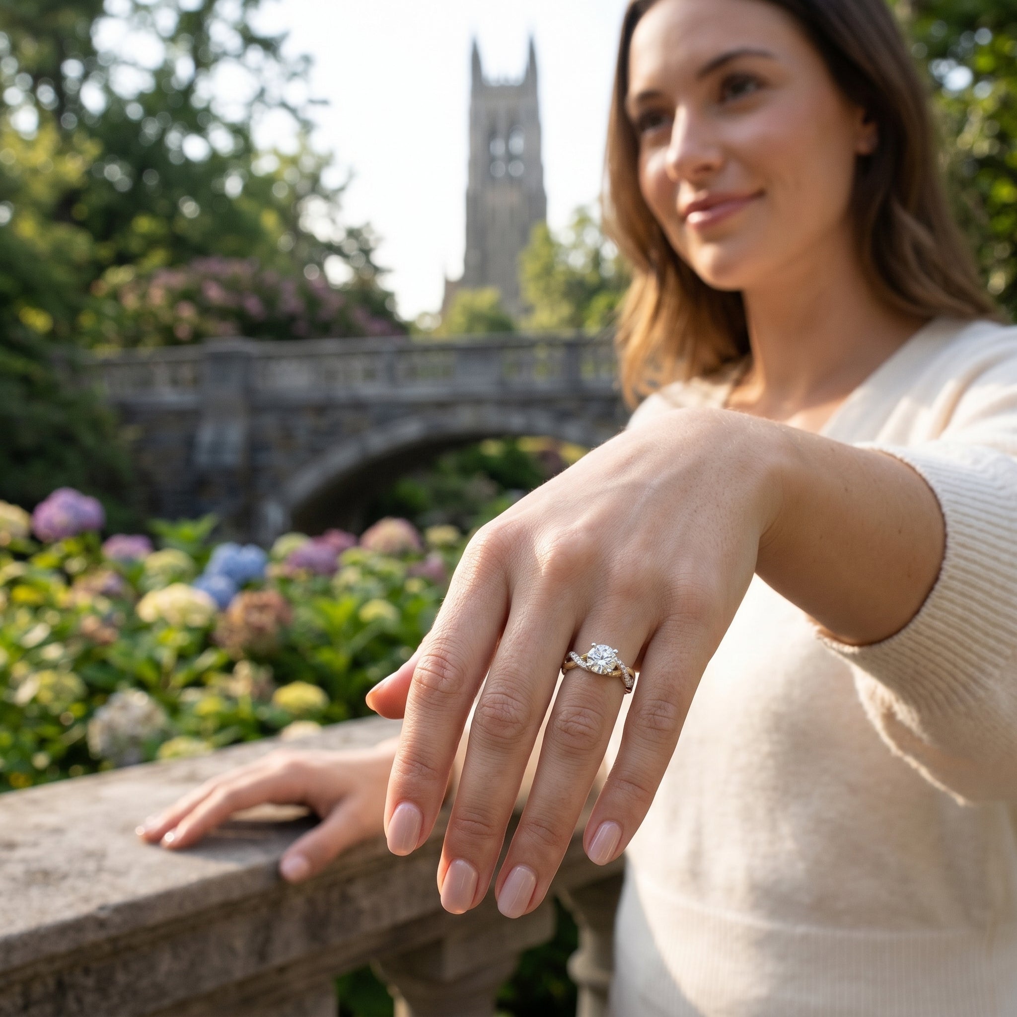 Round Diamond Engagement Ring | Two-Tone 14K Gold | Twisted Infinity Diamond Band | 0.80 CT Center Diamond - Brownee Jewelers