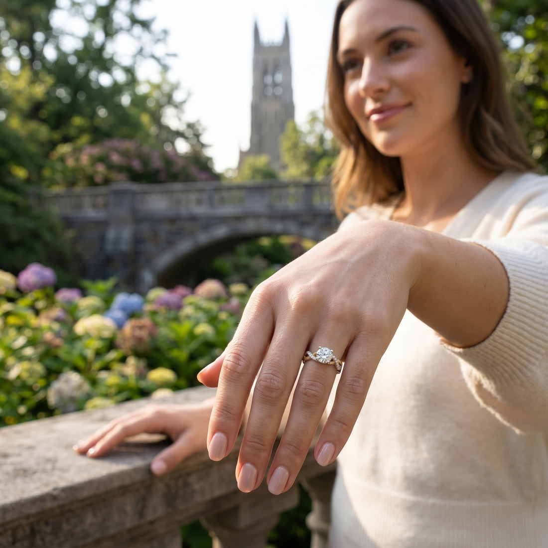 Round Diamond Engagement Ring | Two-Tone 14K Gold | Twisted Infinity Diamond Band | 0.80 CT Center Diamond - Brownee Jewelers